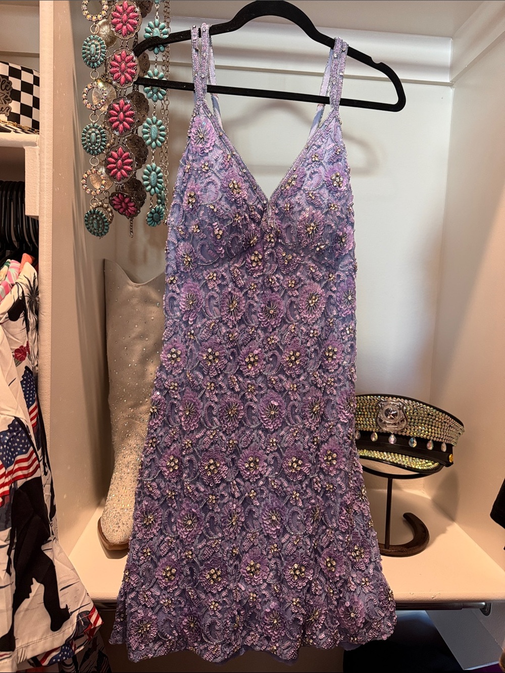 SHERRI HILL 
Lavender Beaded Slip Dress - Women Prom /Wedding